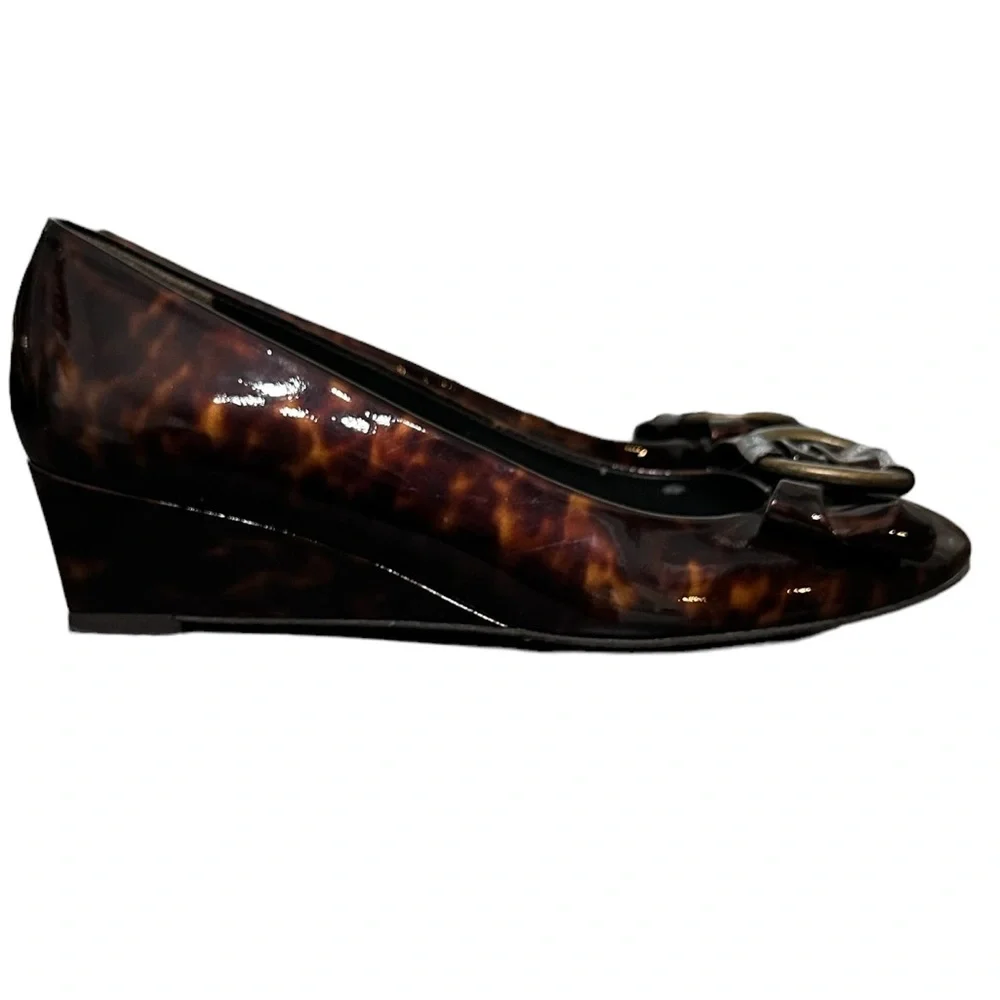 STUART WEITZMAN: Cognac Brown Tartaruga Wedge Pump - Size 7 1/2 - Picture 6 of 12
